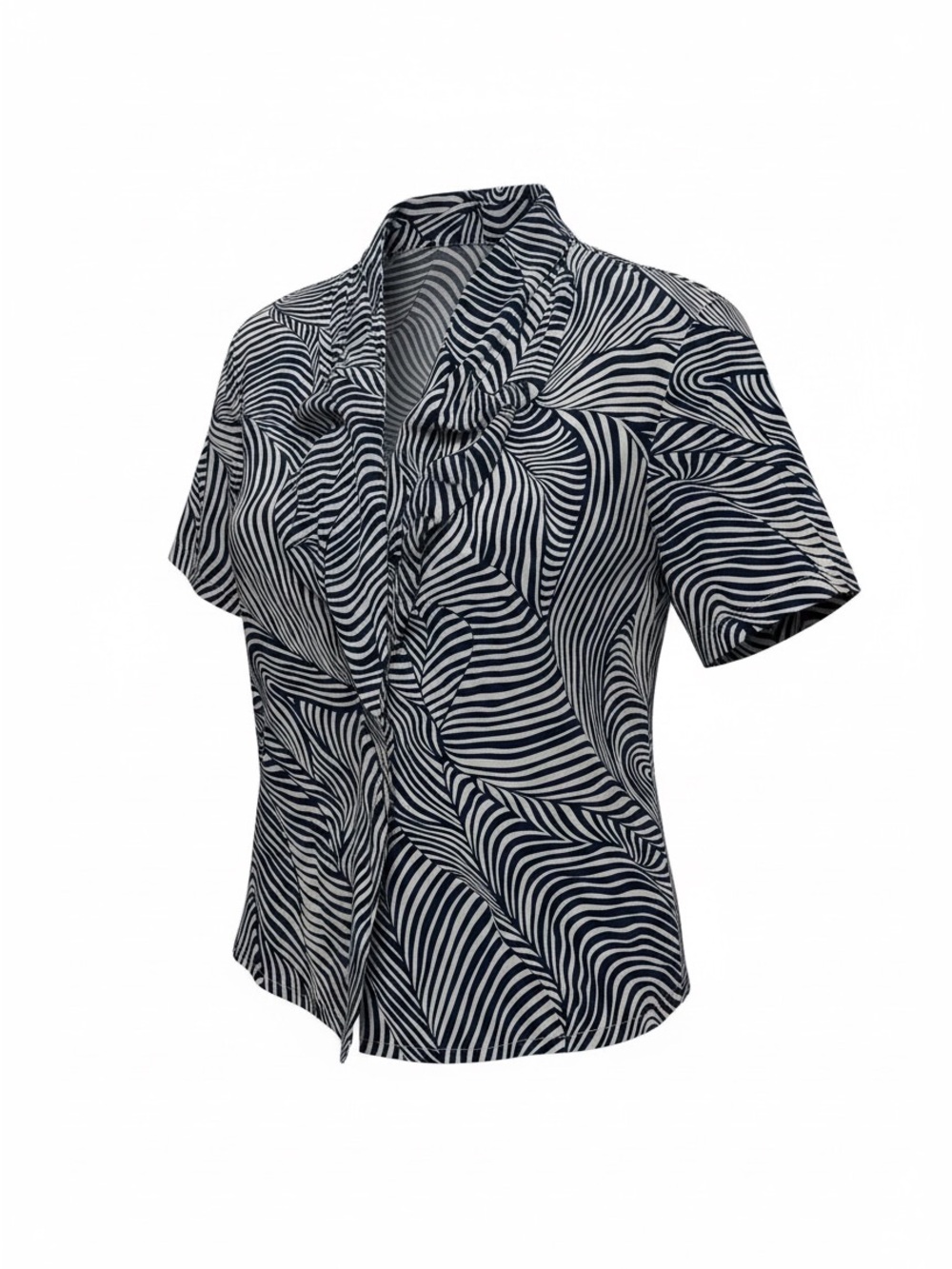 Vintage Doncaster Silk Blouse 8 Navy White Abstract Swirl Button Down Shirt